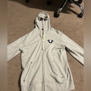 Men's True Religion Full Zip Up Hoodie Grey & Blue Size Small